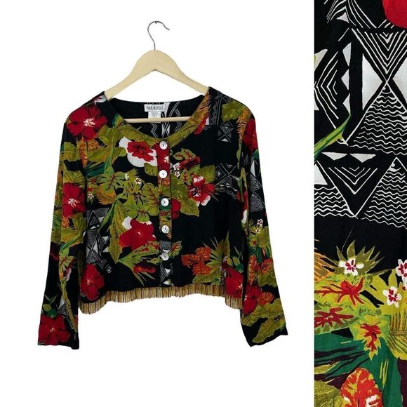 Vintage Paradiso Large Top Shell Button Hawaiian Aloha Crop Beaded Womens - Picture 1 of 15